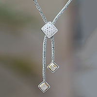 Gold accent white topaz lariat necklace, 'Queen of Light' - Sterling Silver Gold Accent White Topaz Lariat Necklace