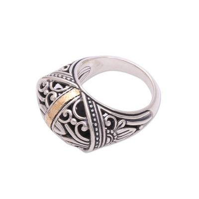 Gold accent sterling silver dome ring, 'Spring Horizon' - Sterling Silver Gold Plated Openwork Cocktail Ring