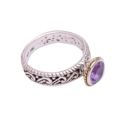 Gold accent amethyst cocktail ring, 'Evening Garden' - Openwork Sterling Silver and Amethyst Faceted Cocktail Ring