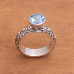 Gold accent blue topaz cocktail ring, 'Blue Floral Tea' - Sterling Silver 18k Gold Accent Blue Topaz Cocktail Ring