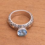 Gold accent blue topaz cocktail ring, 'Blue Floral Tea' - Sterling Silver 18k Gold Accent Blue Topaz Cocktail Ring