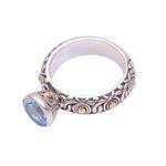 Gold accent blue topaz cocktail ring, 'Blue Floral Tea' - Sterling Silver 18k Gold Accent Blue Topaz Cocktail Ring