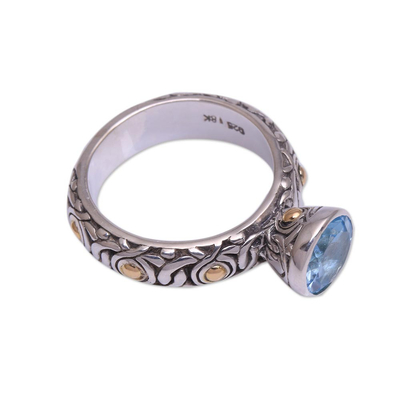 Gold accent blue topaz cocktail ring, 'Blue Floral Tea' - Sterling Silver 18k Gold Accent Blue Topaz Cocktail Ring