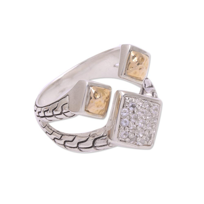 Gold accent white topaz cocktail ring, 'Queen's Eden' - Gold Accent Sterling Silver White Topaz Cocktail Ring