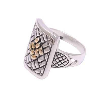 Gold accent sterling silver cocktail ring, 'Bedeg Braid' - Gold Accent Sterling Silver Weave Motif Cocktail Ring