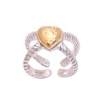 Gold accent sterling silver wrap ring, 'Brighter Love' - Sterling Silver Hammered Gold Accent Heart Wrap Ring