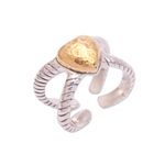 Gold accent sterling silver wrap ring, 'Brighter Love' - Sterling Silver Hammered Gold Accent Heart Wrap Ring