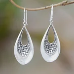 Sterling silver dangle earrings, 'Woven Allure' - Sterling Silver Teardrop Bedeg Weave Dangle Earrings