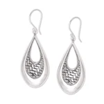Sterling silver dangle earrings, 'Woven Allure' - Sterling Silver Teardrop Bedeg Weave Dangle Earrings