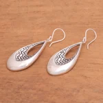 Sterling silver dangle earrings, 'Woven Allure' - Sterling Silver Teardrop Bedeg Weave Dangle Earrings