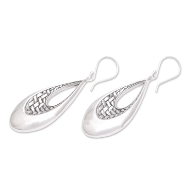 Sterling silver dangle earrings, 'Woven Allure' - Sterling Silver Teardrop Bedeg Weave Dangle Earrings
