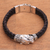 Men's sterling silver braided pendant bracelet, 'Panther Palace' - Men's Leather and Sterling Silver Panther Braided Bracelet (image 2) thumbail