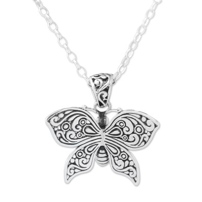 Sterling silver pendant necklace, 'Glorious Wings' - Sterling Silver Winged Butterfly Pendant Necklace