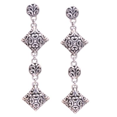 Sterling silver dangle earrings, 'Exuberant Vines' - Sterling Silver Elongated Floral Vine Theme Dangle Earrings