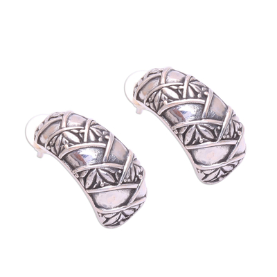 Sterling silver drop earrings, 'Bamboo Views' - Sterling Silver Leafy Bamboo Arches Drop Earrings