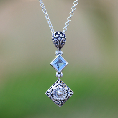 Blue topaz pendant necklace, Dragonflies at Daybreak