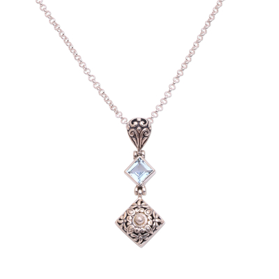 Blue topaz pendant necklace, 'Dragonflies at Daybreak' - Blue Topaz and Sterling Silver Dragonfly Pendant Necklace