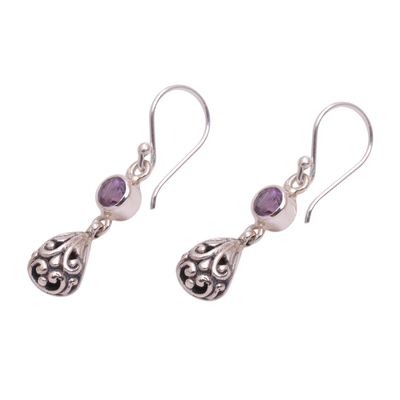 Amethyst dangle earrings, 'Lavender Daydreams' - Amethyst and Sterling Silver Dangle Earrings from Bali