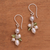 Cultured pearl and peridot dangle earrings, 'Snow Drops' - Cultured Pearl and Peridot Cluster Dangle Earrings from Bali (image 2b) thumbail
