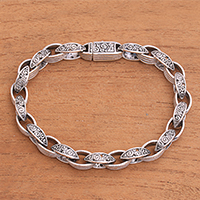 Sterling silver link bracelet, 'Buddha's Curls' - Sterling Silver Link Bracelet Crafted in Bali