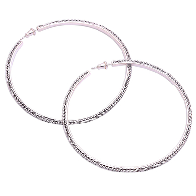 Sterling silver half-hoop earrings, 'Naga Loops' (2.6 inch) - Naga Chain Sterling Silver Half-Hoop Earrings (2.6 in.)