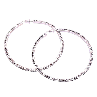 Sterling silver half-hoop earrings, 'Naga Loops' (2.4 inch) - Naga Chain Sterling Silver Half-Hoop Earrings (2.4 in.)