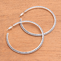 Sterling silver half-hoop earrings, 'Naga Loops' (2 inch) - Naga Chain Sterling Silver Half-Hoop Earrings (2 in.)
