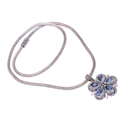 Collar con colgante de topacio azul - Collar con colgante floral de topacio azul y plata esterlina