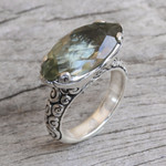 Prasiolite cocktail ring, 'Glittering Boat' - 4-Carat Prasiolite Cocktail Ring from Bali