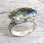 Prasiolite cocktail ring, 'Glittering Boat' - 4-Carat Prasiolite Cocktail Ring from Bali