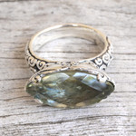 Prasiolite cocktail ring, 'Glittering Boat' - 4-Carat Prasiolite Cocktail Ring from Bali