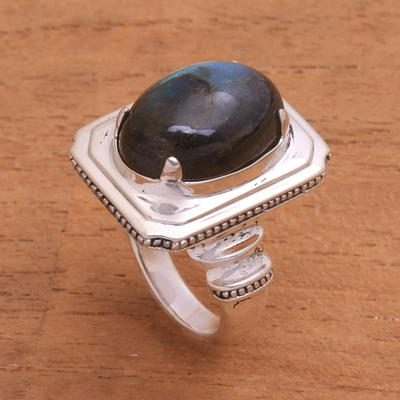 Labradorite cocktail ring, 'Vintage Charm' - Labradorite Cocktail Ring from Bali