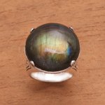 Labradorite domed ring, 'Cosmic Dome' - Labradorite Domed Cocktail Ring from Bali