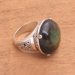 Labradorite domed ring, 'Cosmic Dome' - Labradorite Domed Cocktail Ring from Bali