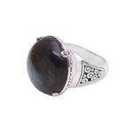 Labradorite domed ring, 'Cosmic Dome' - Labradorite Domed Cocktail Ring from Bali