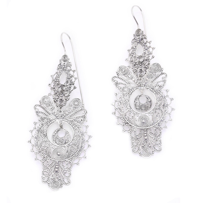 Handmade Sterling Silver Filigree Dangle Earrings from Bali