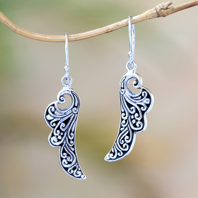 Sterling silver dangle earrings, Balinese Angel Wings
