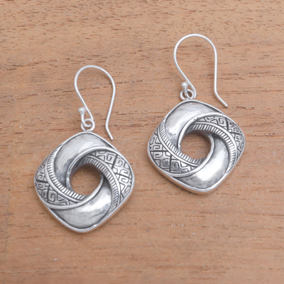 Sterling silver dangle earrings, 'Songket Twist' - Songket Motif Sterling Silver Dangle Earrings from Bali