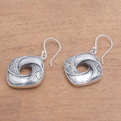 Sterling silver dangle earrings, 'Songket Twist' - Songket Motif Sterling Silver Dangle Earrings from Bali