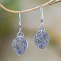 Sterling silver dangle earrings, 'Ornate Allure' - Artisan Crafted Sterling Silver Balinese Dangle Earrings