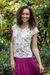 blusa de rayón - Blusa de rayón con bordado floral colorido de Bali