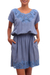 Rayon minidress, 'Blue Spruce Kusuma' - Floral Embroidered Rayon Minidress in Blue from Bali thumbail