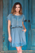Rayon minidress, 'Blue Spruce Kusuma' - Floral Embroidered Rayon Minidress in Blue from Bali (image 2b) thumbail