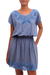 Rayon minidress, 'Blue Spruce Kusuma' - Floral Embroidered Rayon Minidress in Blue from Bali (image 2c) thumbail
