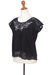 Rayon blouse, 'Onyx Kusuma' - Floral Embroidered Rayon Blouse in Onyx from Bali (image 2b) thumbail