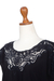 Rayon blouse, 'Onyx Kusuma' - Floral Embroidered Rayon Blouse in Onyx from Bali