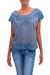 Rayon blouse, 'Blue Spruce Kusuma' - Floral Embroidered Rayon Blouse in Blue from Bali (image 2a) thumbail