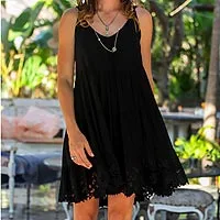 Rayon sundress, 'Onyx Dewi' - Embroidered Rayon Sundress in Onyx from Bali