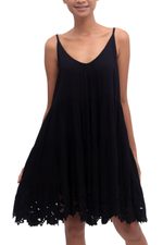 Rayon sundress, 'Onyx Dewi' - Embroidered Rayon Sundress in Onyx from Bali