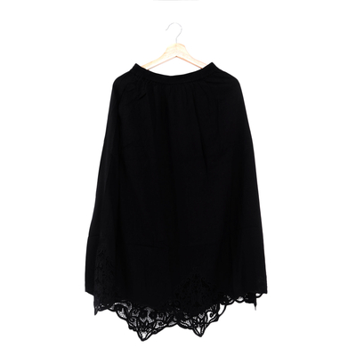 Hand-Embroidered Rayon Midi Skirt in Onyx from Bali - Juwita Style | NOVICA
